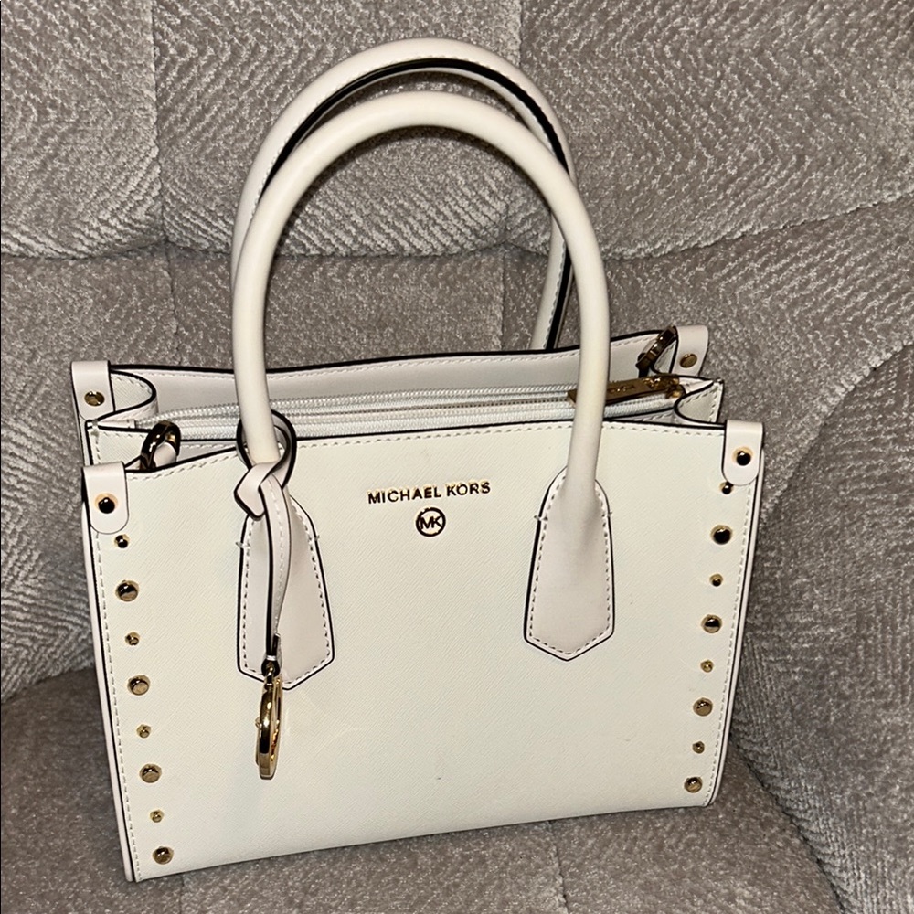 Michael Kors White and Gold Satchel with Studded Detailing NWOT